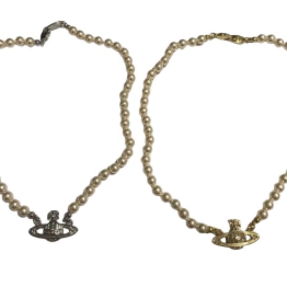 Vivienne Westwood Jewelry - Vivienne Westwood Two-piece set of Saturn pearl necklaces (gold + silver)